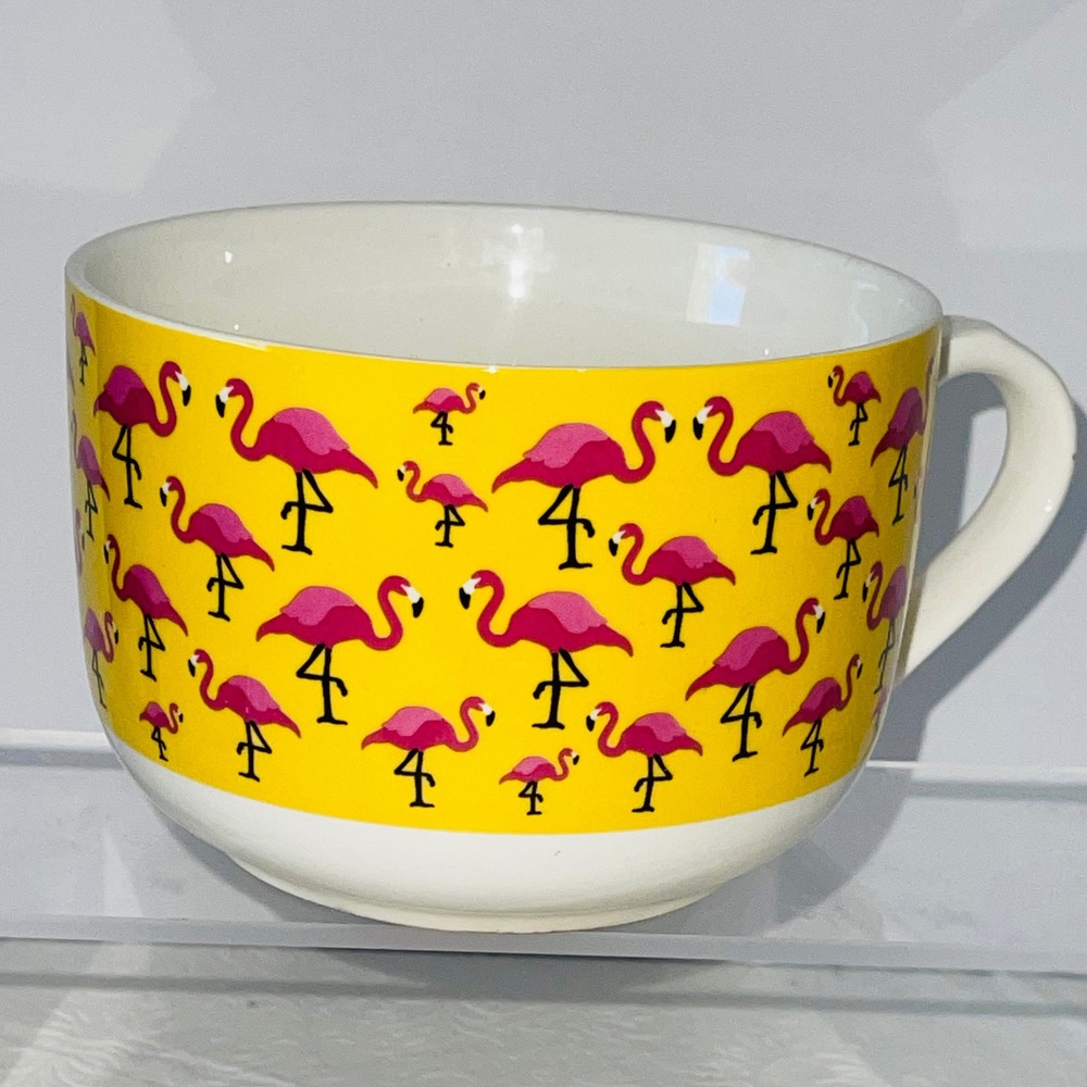 Houston Harvest Flamingo Oversized Soup Mug Coffee Cup Yellow Ceramic 31995